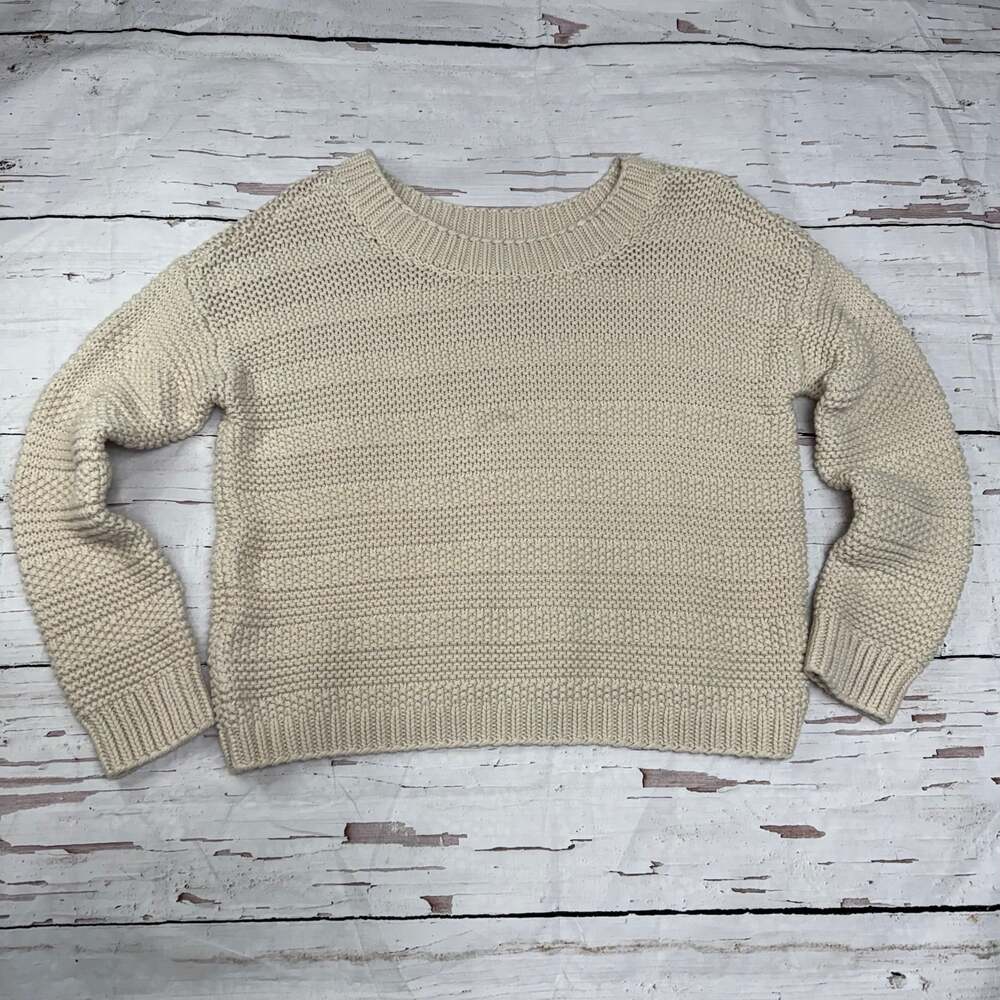 Ann Taylor Loft Knit Sweater Women's Small Boho Grampa Minimalist Preppy Beige